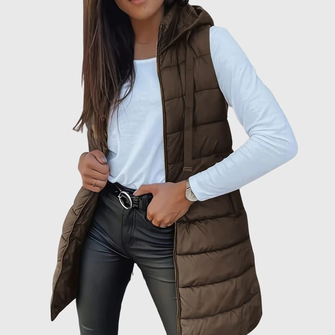 ÉLYS | CHALECO ACOLCHADO LARGO CON GORRO