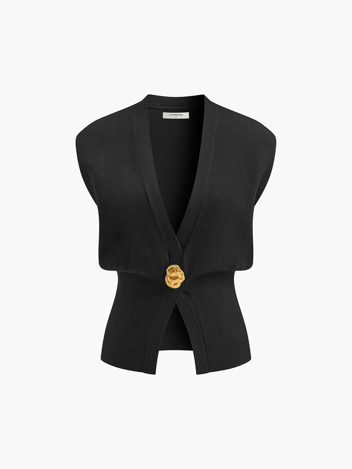 MADAME | CHALECO CON CUELLO EN V Y DETALLE ABOTONADO