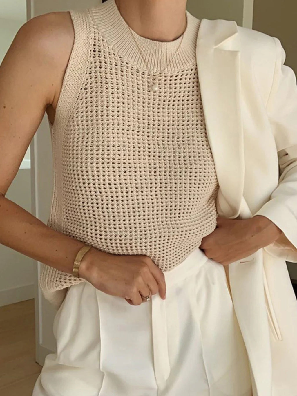 LUMIÉRE | BLUSA DE TIRANTES CON HUECOS DE PUNTO