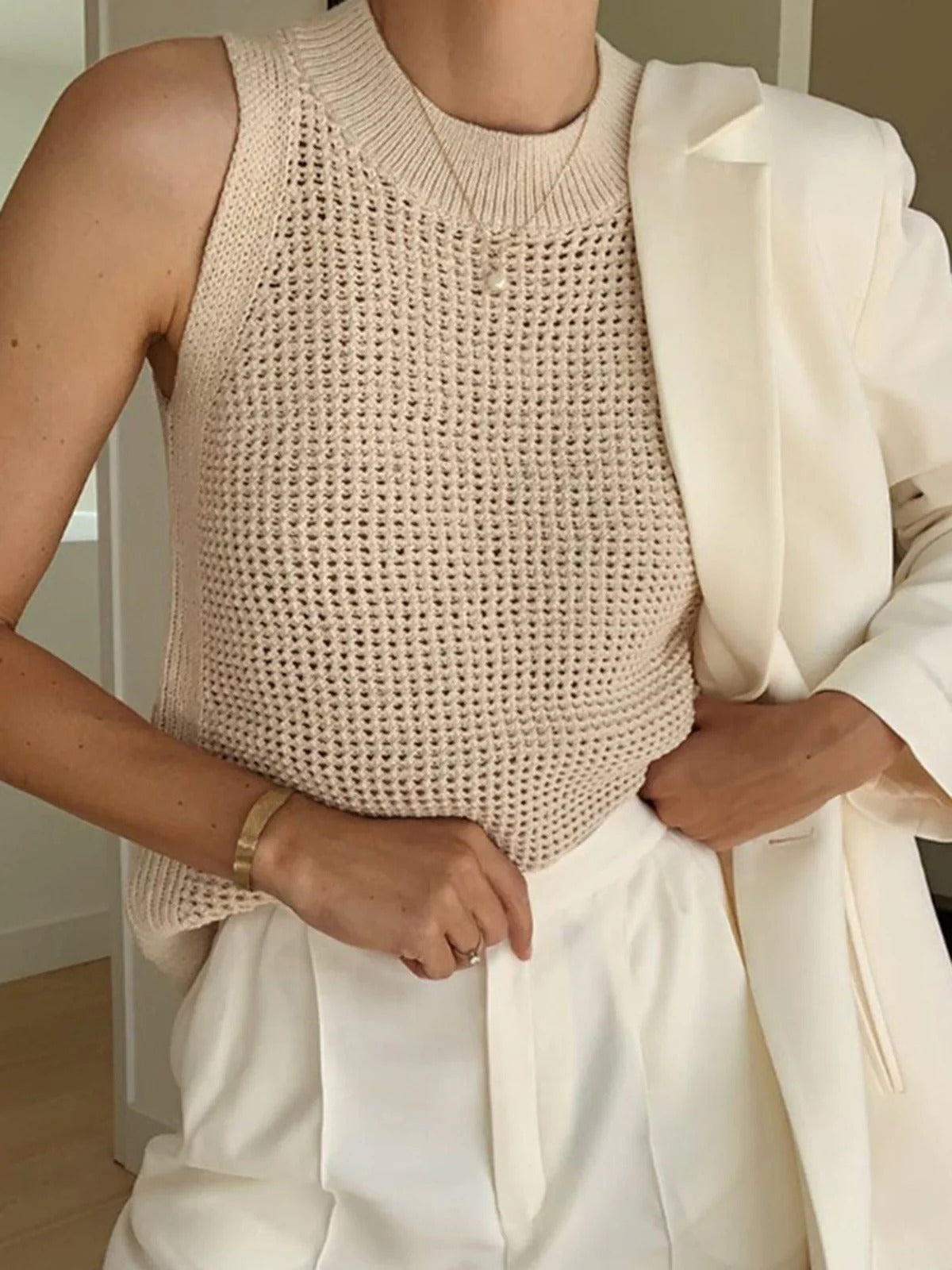 LUMIÉRE | BLUSA DE TIRANTES CON HUECOS DE PUNTO