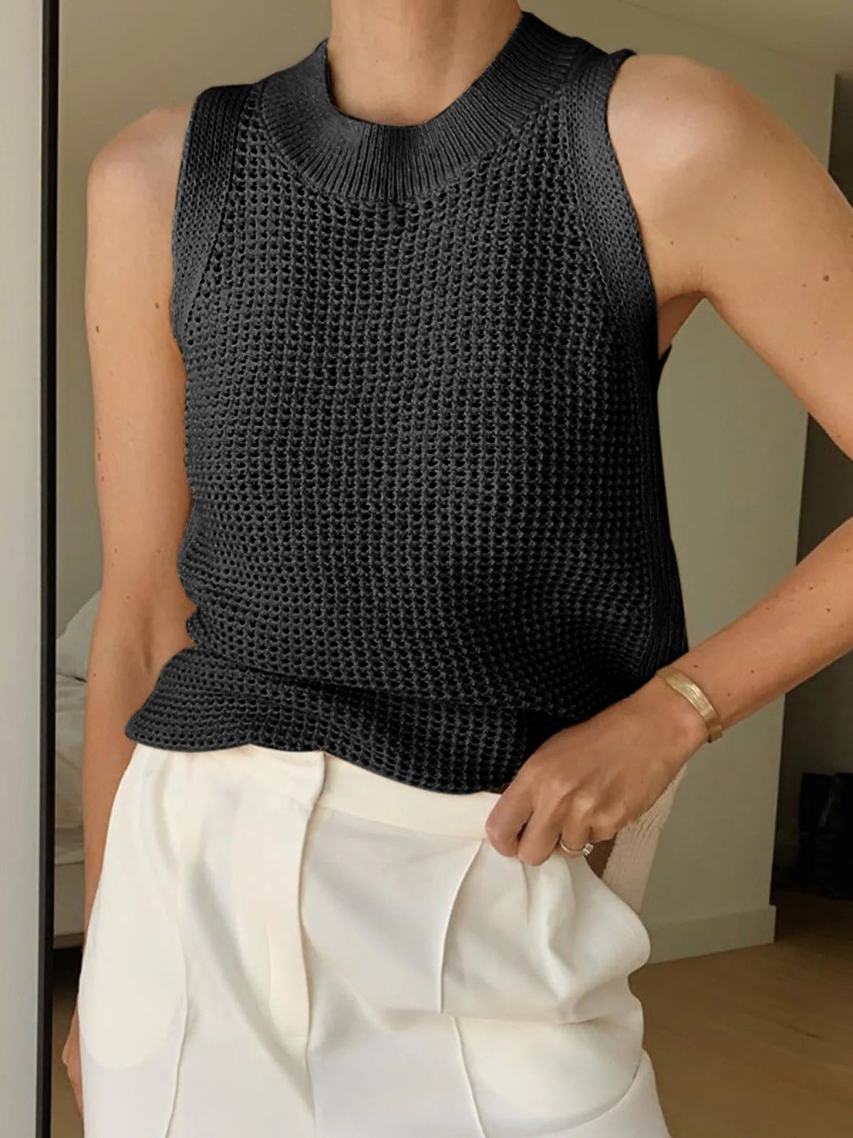 LUMIÉRE | BLUSA DE TIRANTES CON HUECOS DE PUNTO