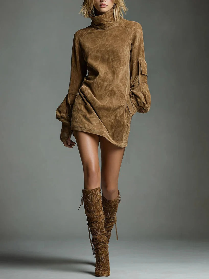 LUNAIRE | VESTIDO DE ANTE CON CUELLO LARGO