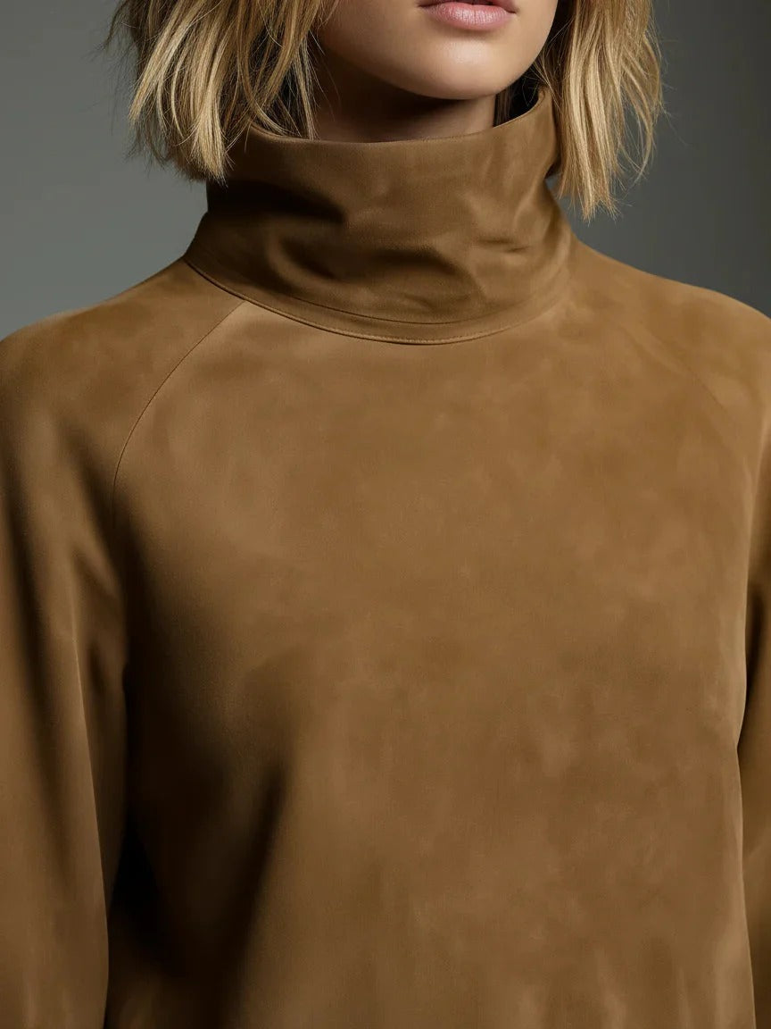 LUNAIRE | VESTIDO DE ANTE CON CUELLO LARGO