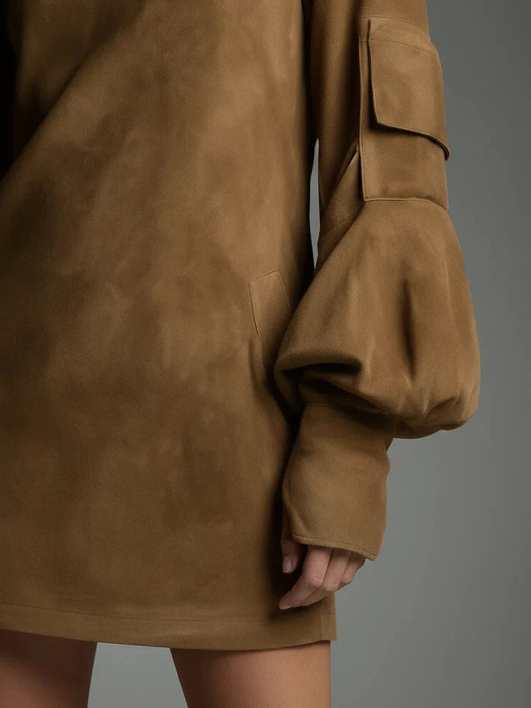 LUNAIRE | VESTIDO DE ANTE CON CUELLO LARGO