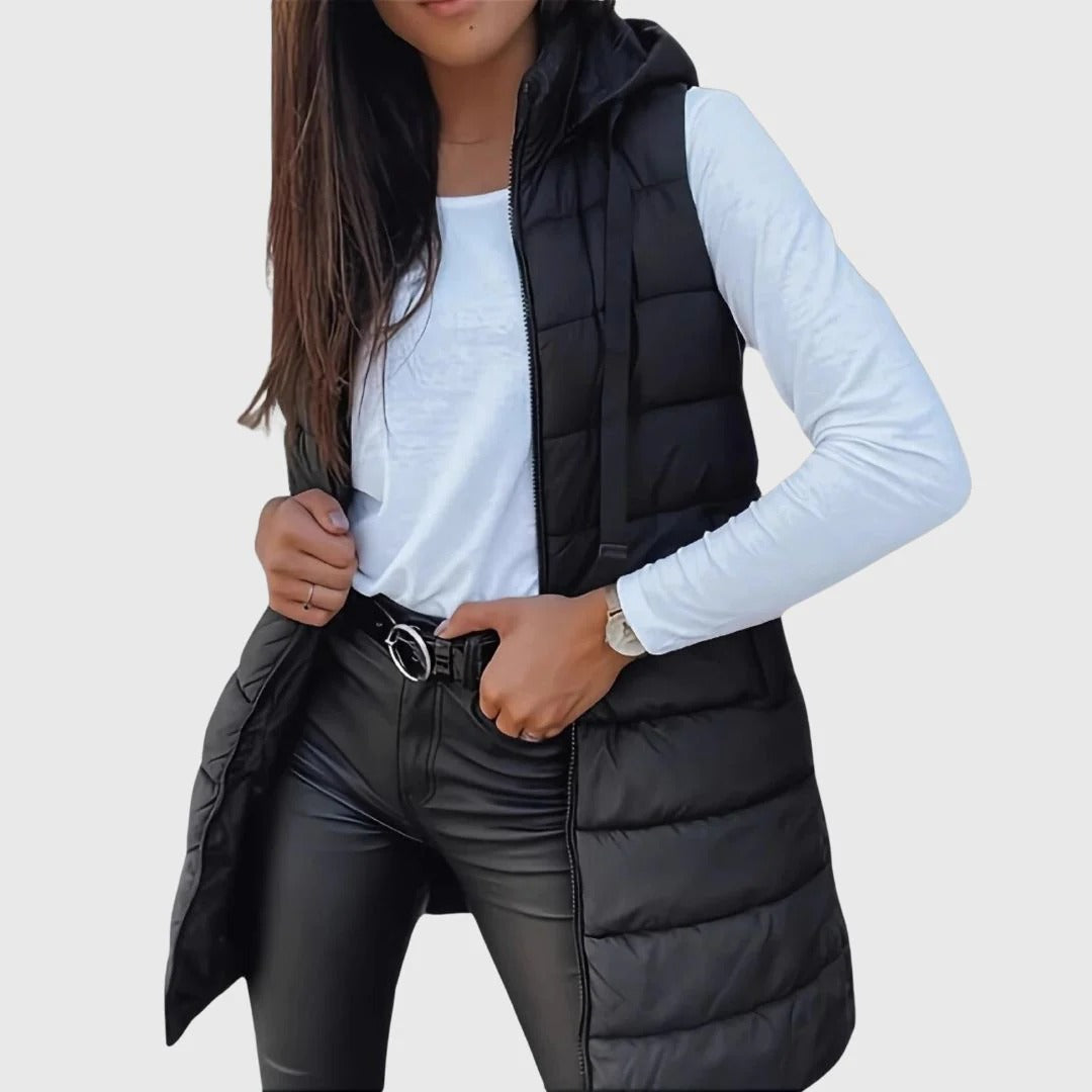 ÉLYS | CHALECO ACOLCHADO LARGO CON GORRO