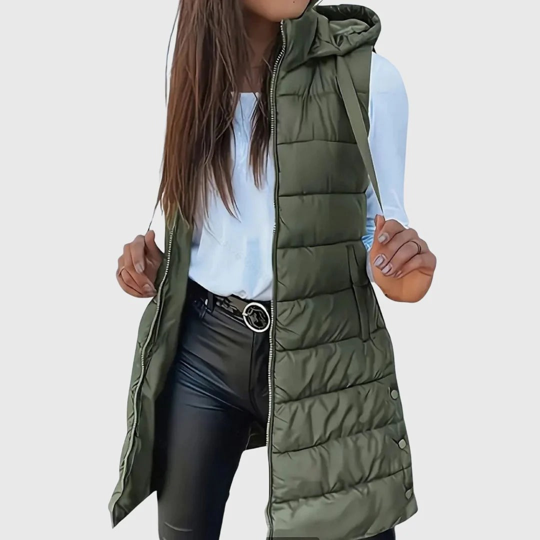 ÉLYS | CHALECO ACOLCHADO LARGO CON GORRO