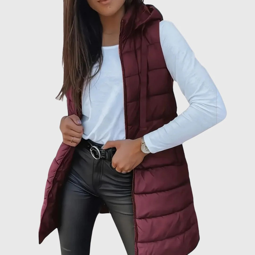 ÉLYS | CHALECO ACOLCHADO LARGO CON GORRO