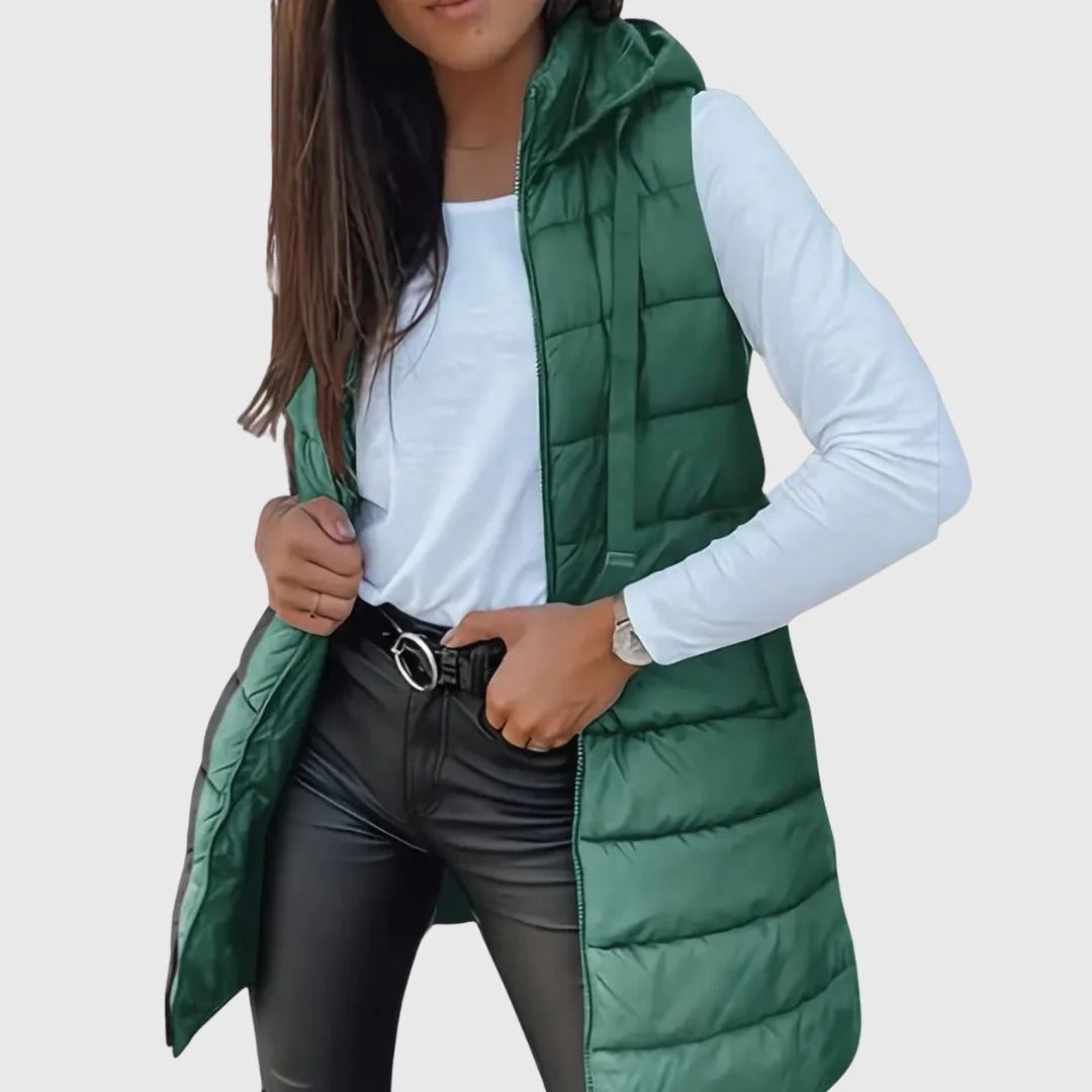 ÉLYS | CHALECO ACOLCHADO LARGO CON GORRO